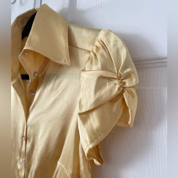 Bebe Women's Gold Button Down Shirt. 96% Silk! - Picture 2 of 7
